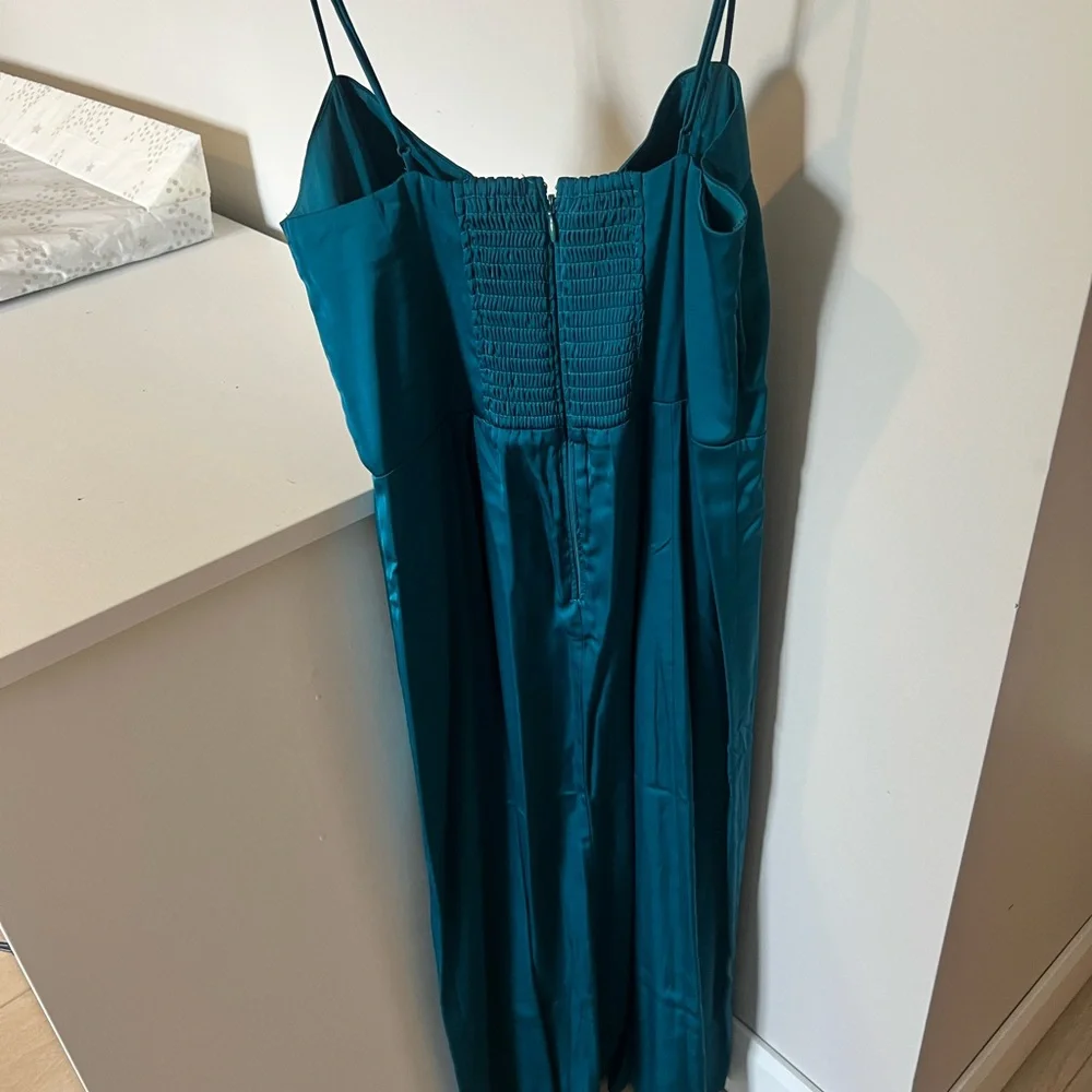 Abercrombie & Fitch Teal Satin Slit Midi Dress - Picture 3 of 3